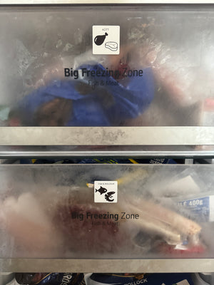 Vita Frys-etiketter, flera storlekar